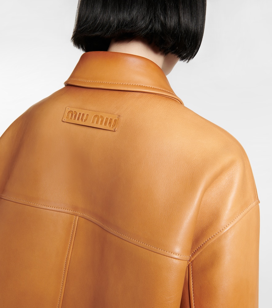 Miu Miu Nappa Leather Coat In Miele