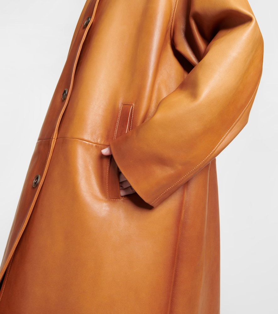 Miu Miu Nappa Leather Coat In Miele