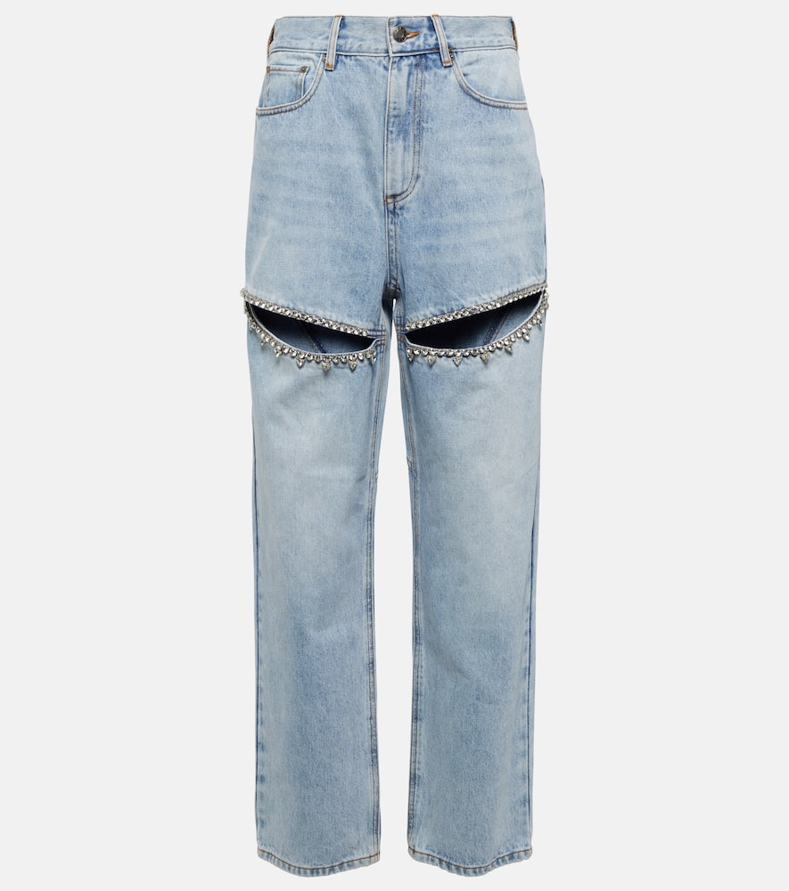 Area Crystal Slit Jeans In Light Blue