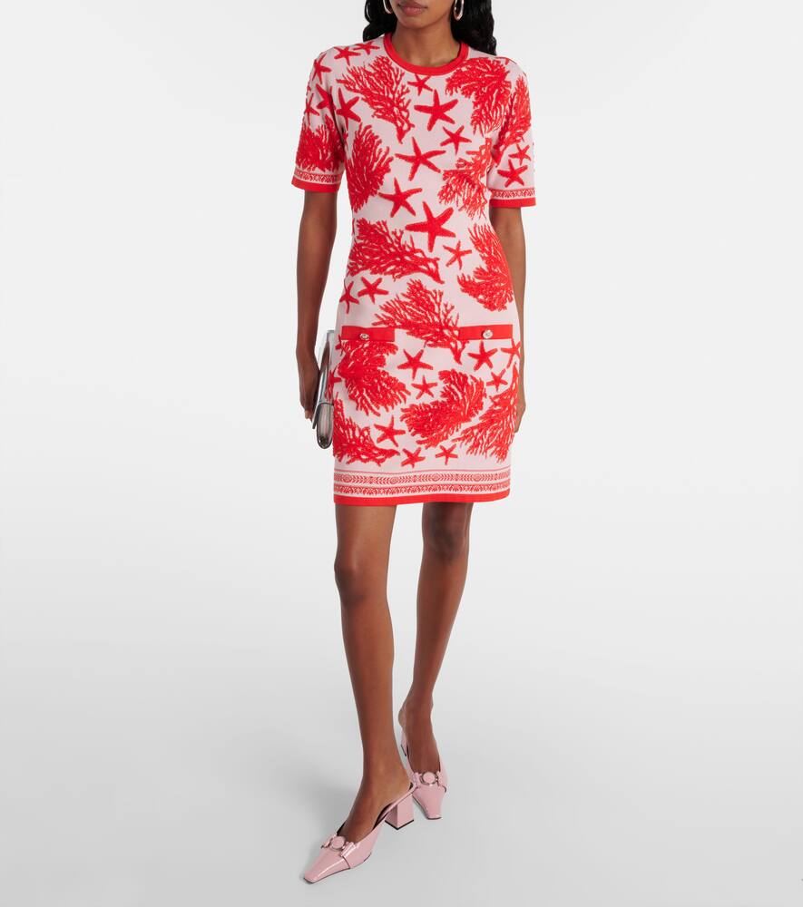 Versace Tresor De La Mer Towel Stitch Jacquard Short-sleeve Mini Dress In Pink