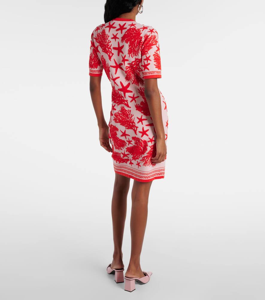 Versace Tresor De La Mer Towel Stitch Jacquard Short-sleeve Mini Dress In Pink