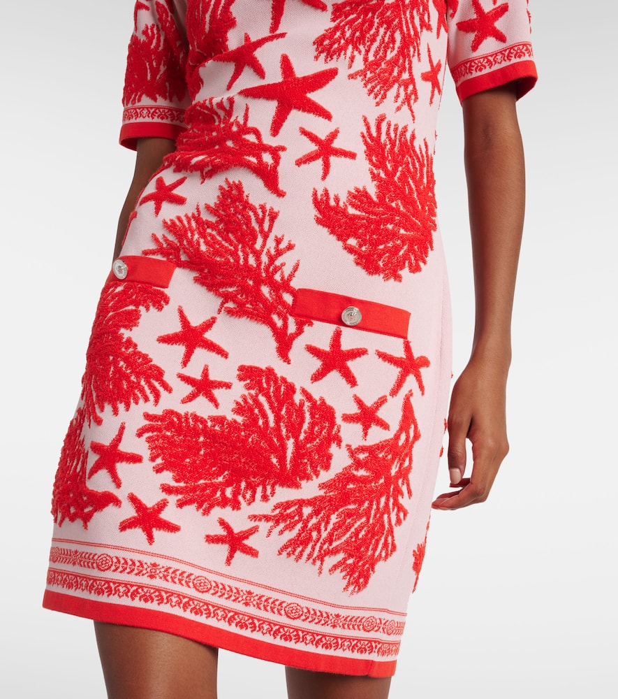 Versace Tresor De La Mer Towel Stitch Jacquard Short-sleeve Mini Dress In Pink