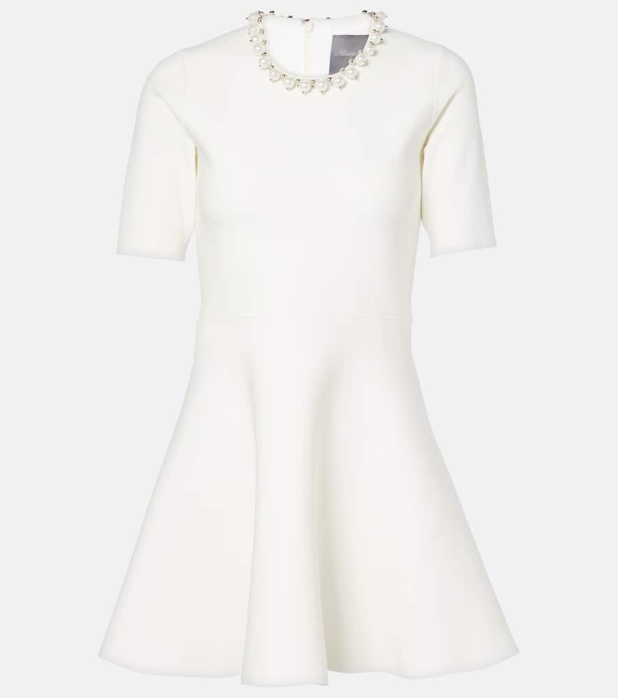 Monique Lhuillier Embellished Knitted Minidress In Silk White