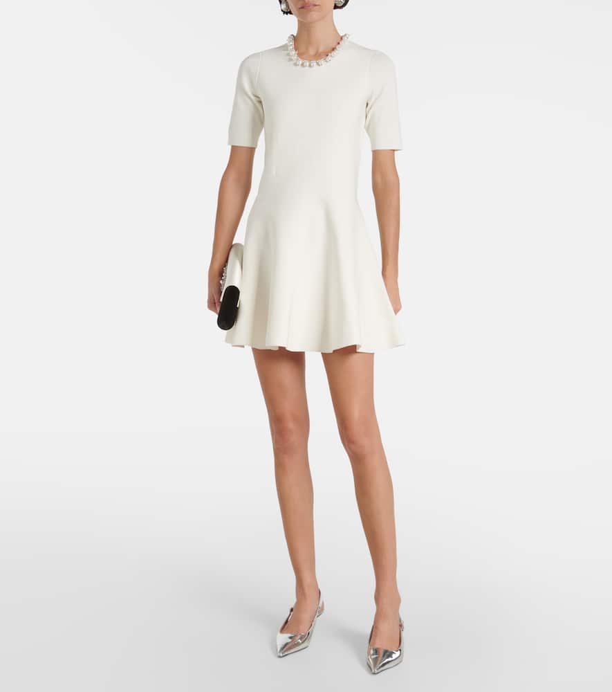 Monique Lhuillier Embellished Knitted Minidress In Silk White