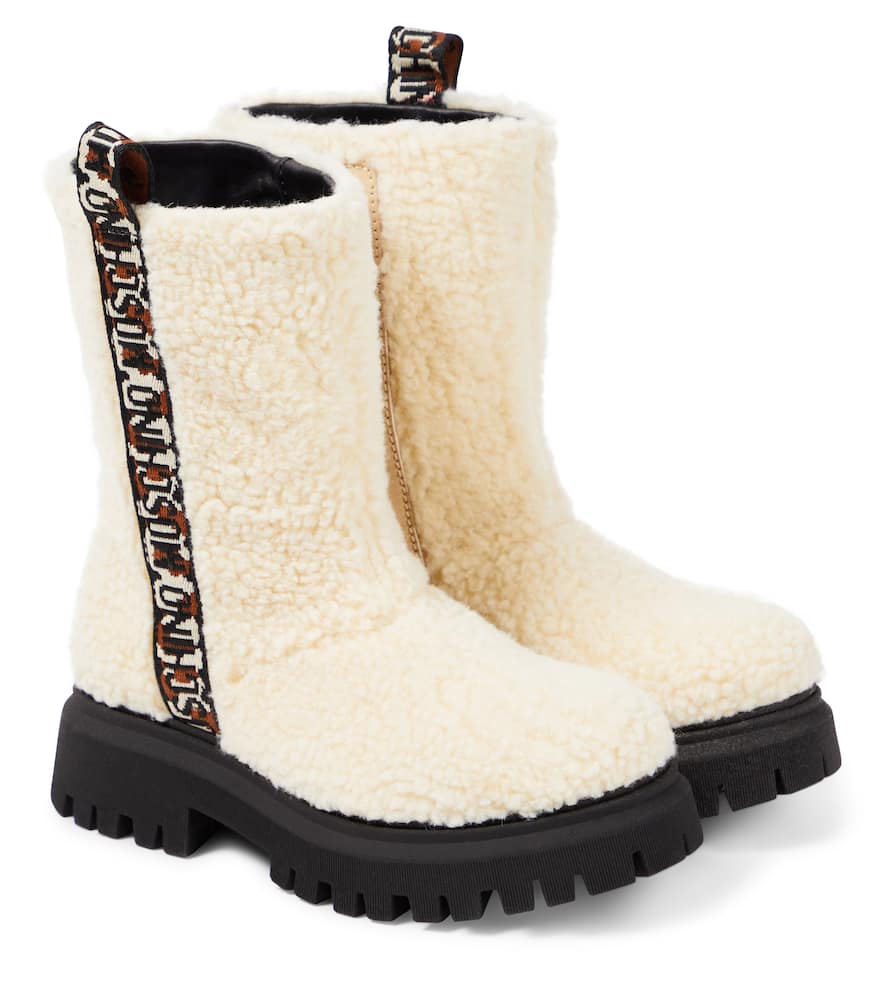 Moschino Logo Teddy Boots In Weiss