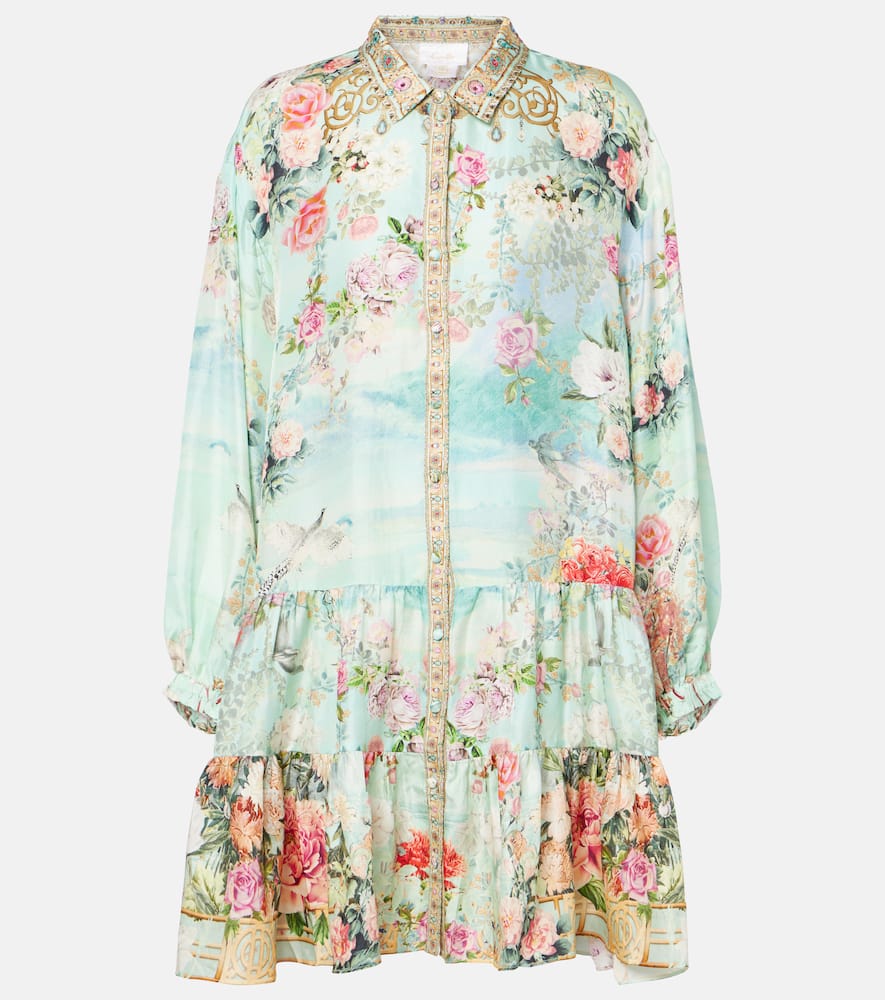 Floral silk twill shirt dress