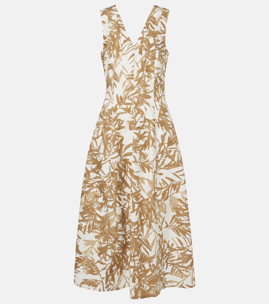 Brunello Cucinelli Printed Cotton Maxi Dress In Beige