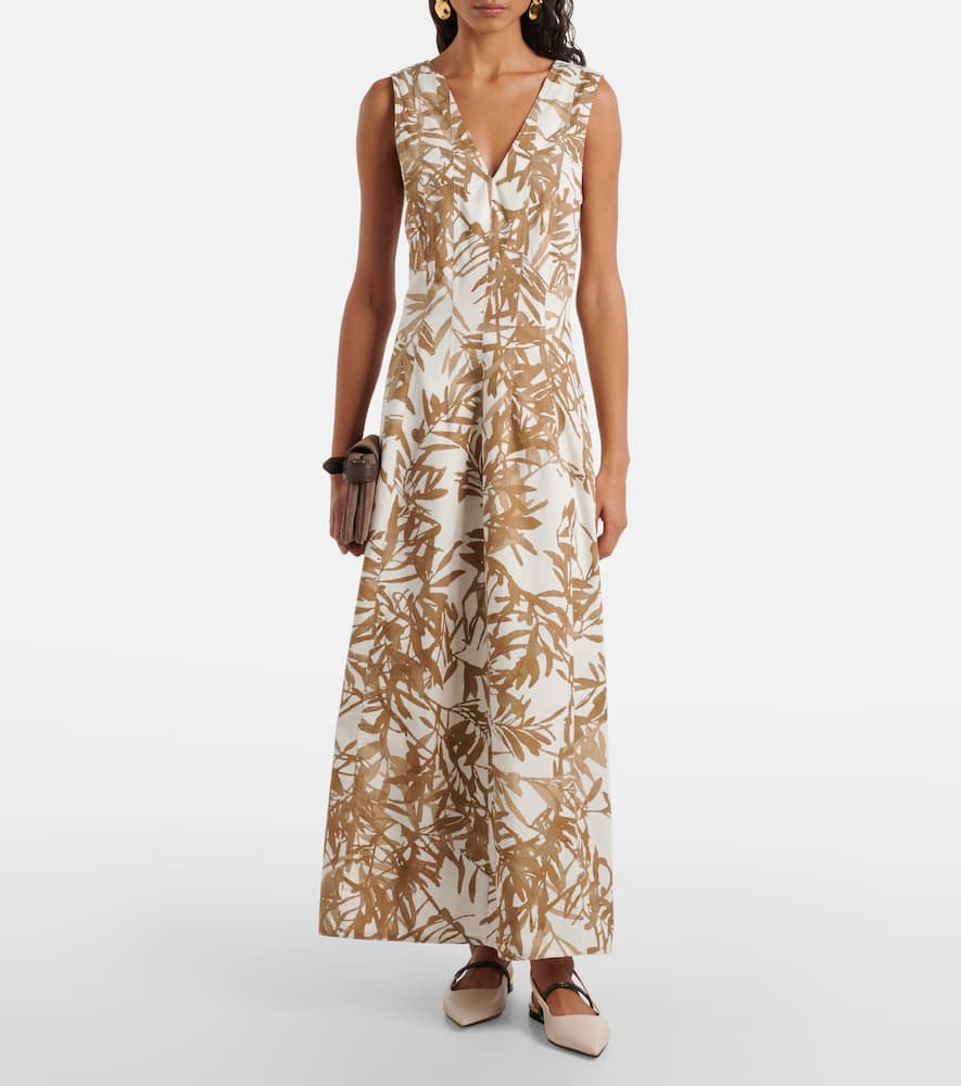 Brunello Cucinelli Printed Cotton Maxi Dress In Beige