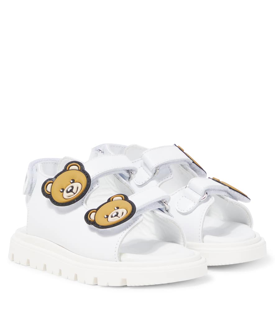 Moschino Teddy Bear Leather Sandals In White