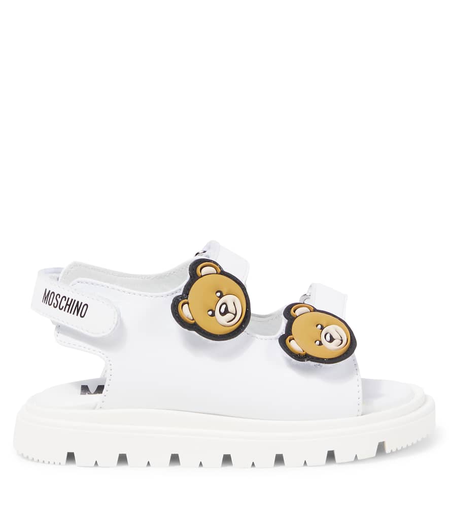 Moschino Teddy Bear Leather Sandals In White