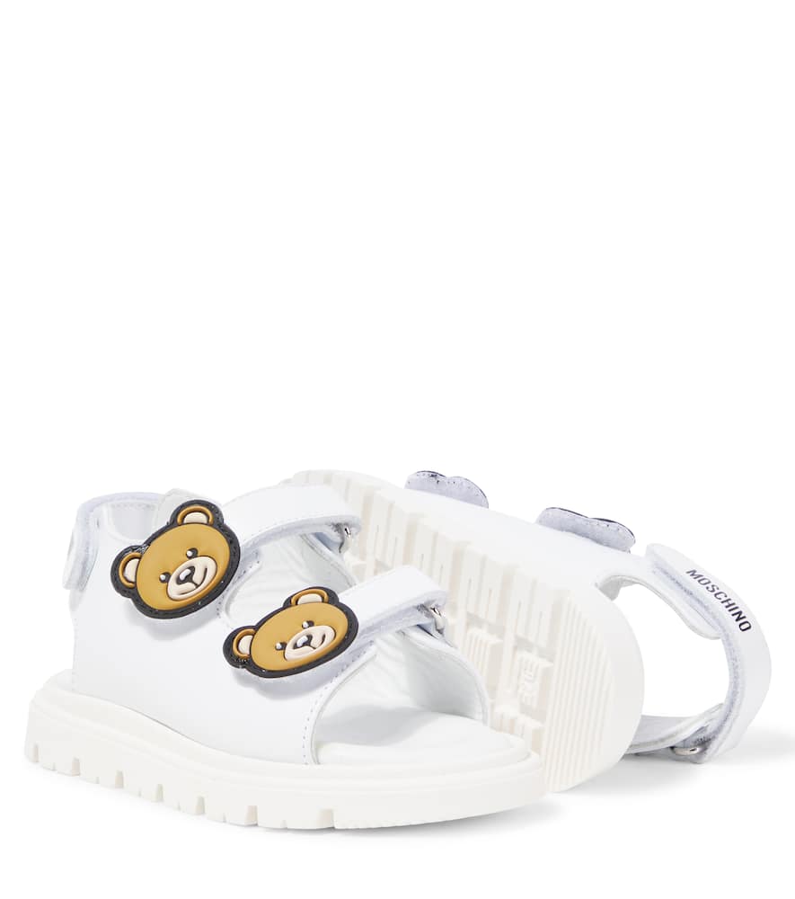 Moschino Teddy Bear Leather Sandals In White