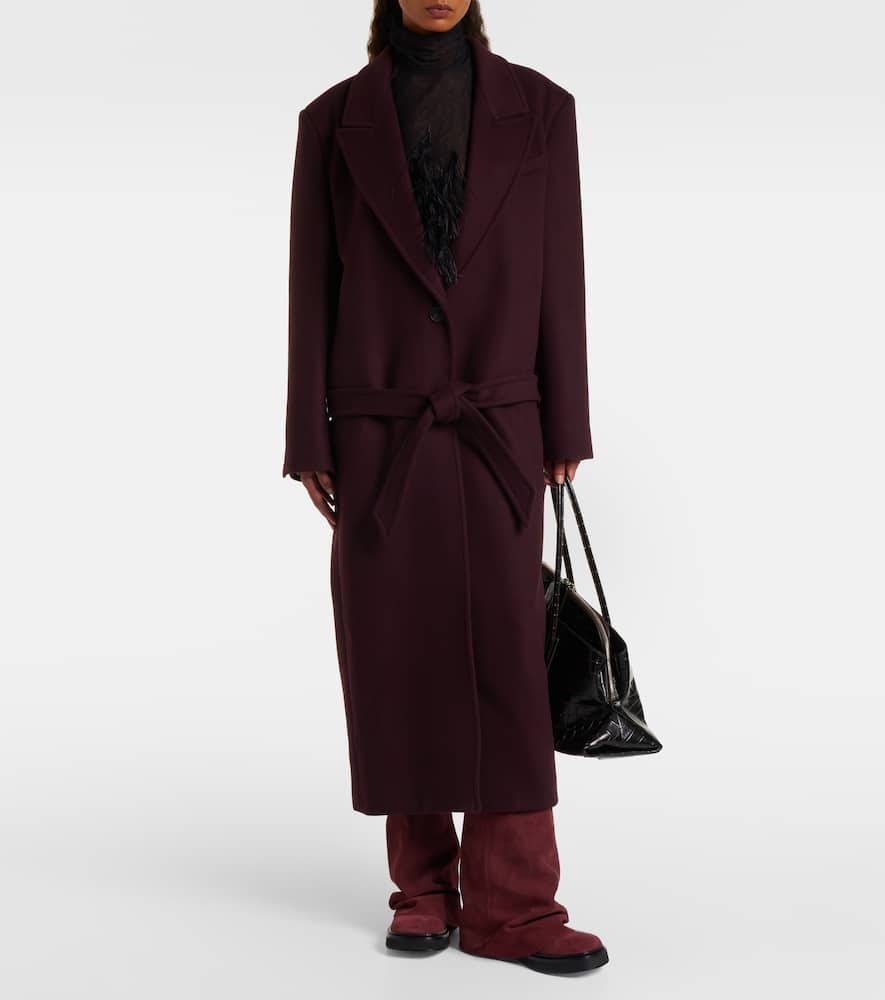 Attico Wool-blend Twill Coat In Burgundy