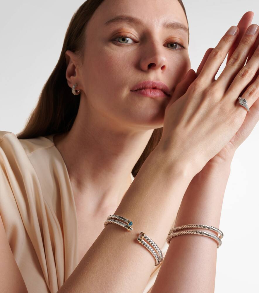 David Yurman Cable Flex Sterling Silver And 14kt Gold Cuff Bracelet In Silver