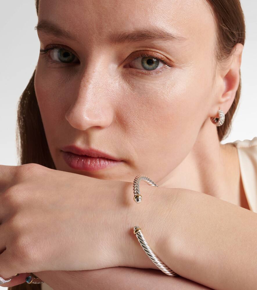 David Yurman Cable Flex Sterling Silver And 14kt Gold Cuff Bracelet In Silver
