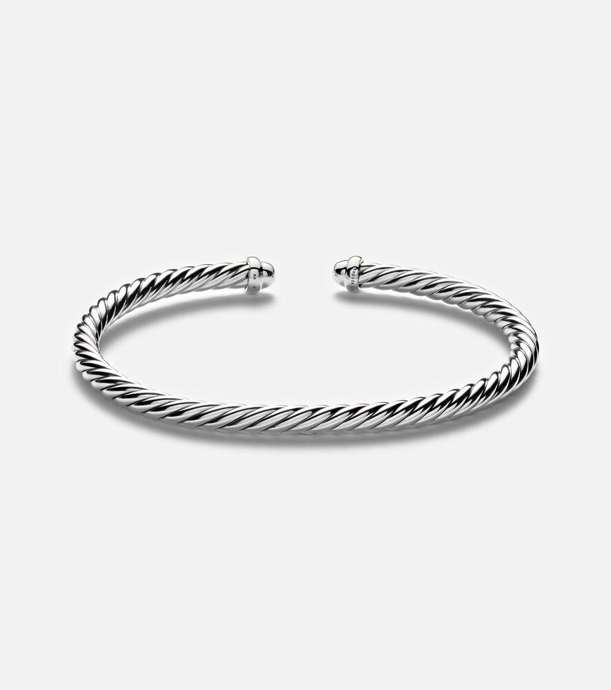 David Yurman Cable Flex Sterling Silver And 14kt Gold Cuff Bracelet In Silver