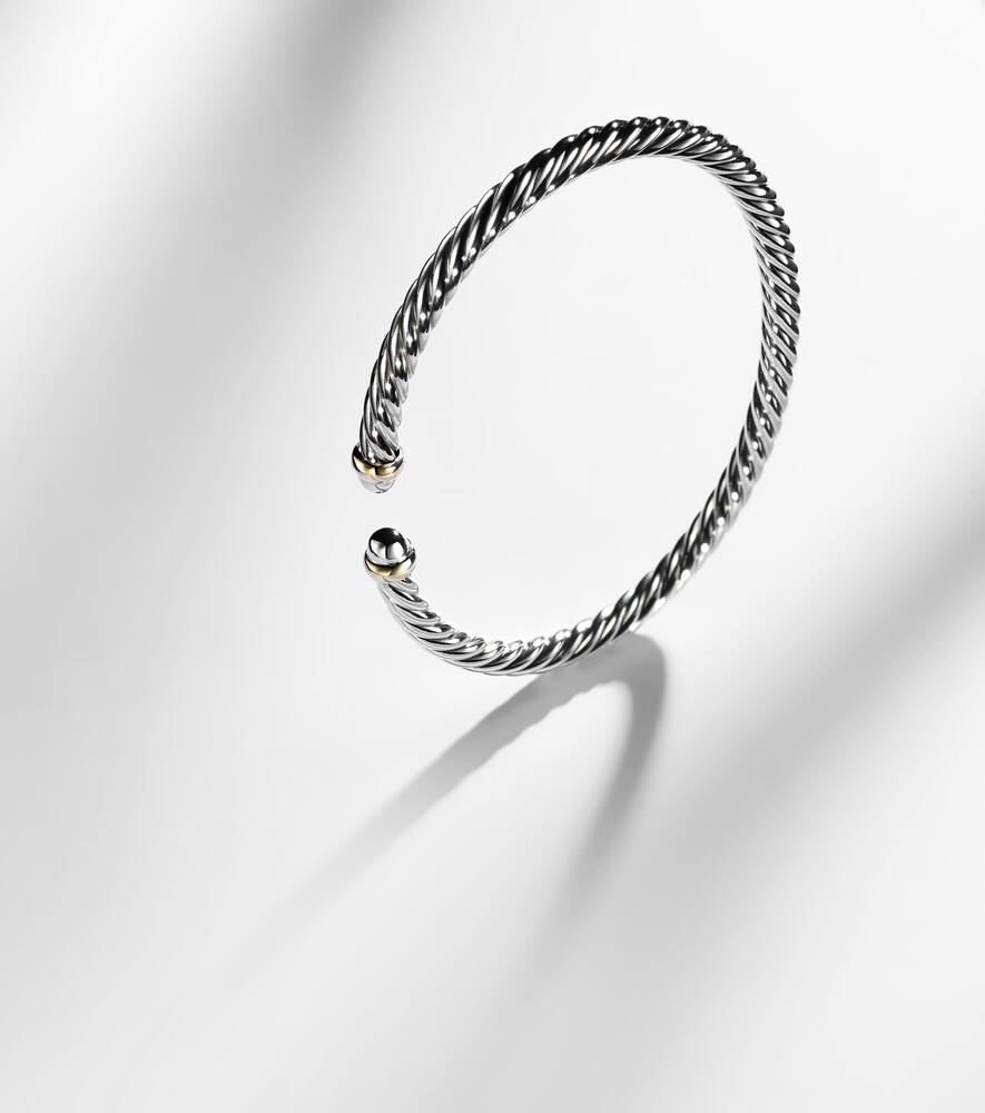 David Yurman Cable Flex Sterling Silver And 14kt Gold Cuff Bracelet In Silver