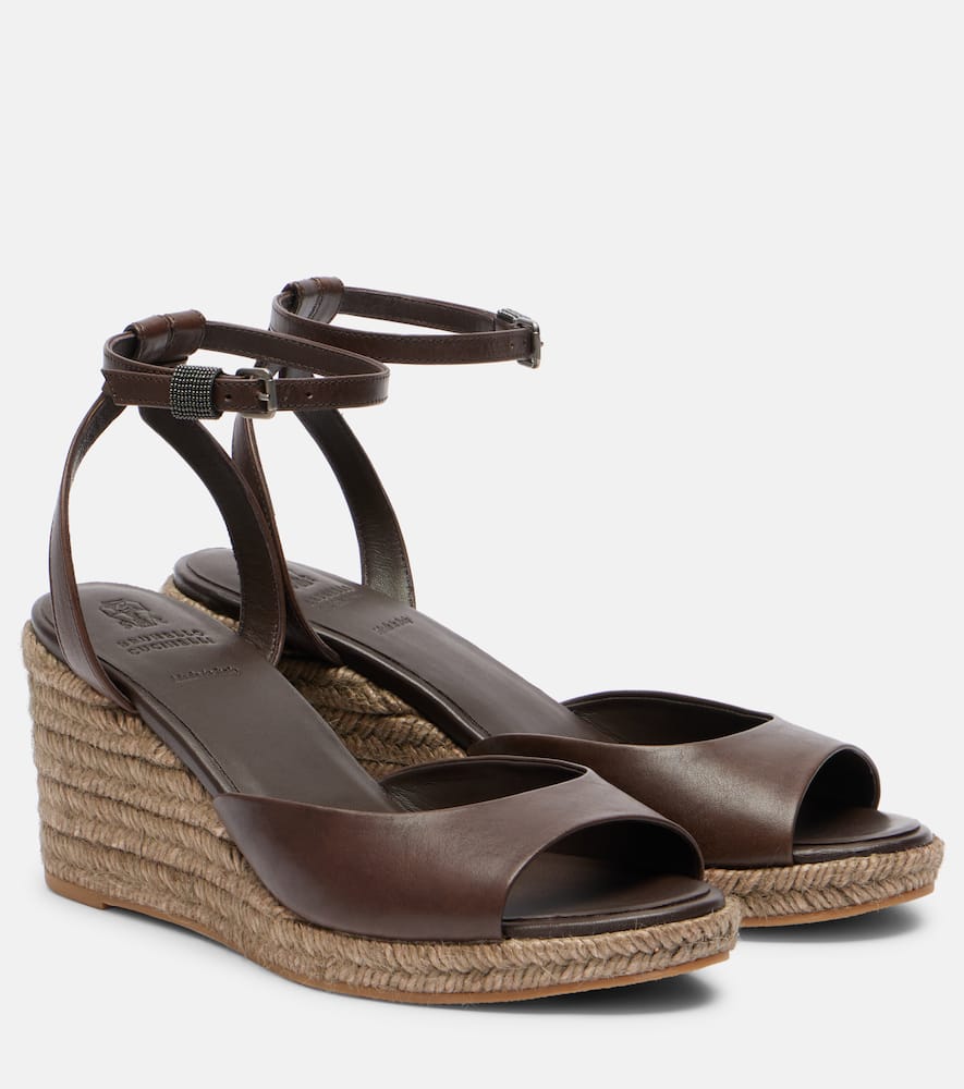 Leather espadrille wedges