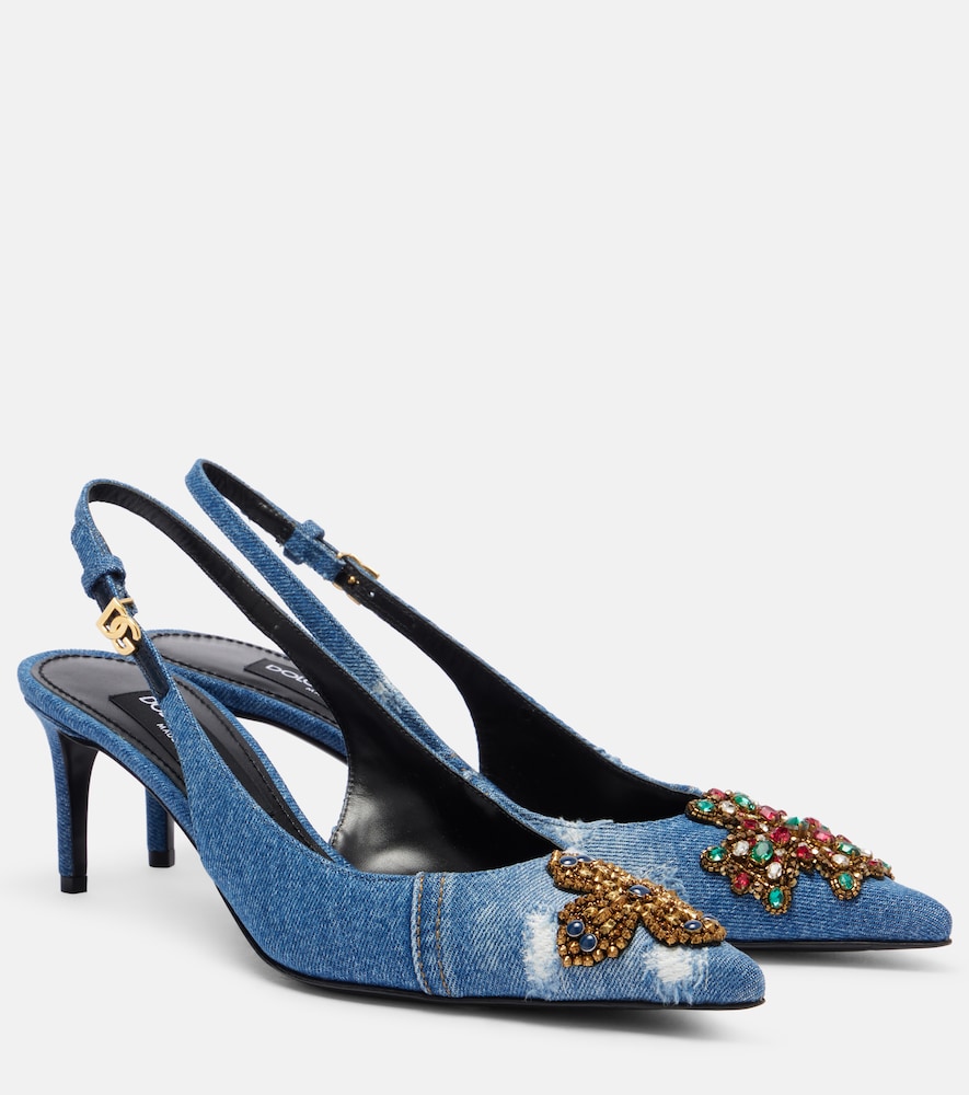 Dolce & Gabbana Embellished 60 denim slingback pumps