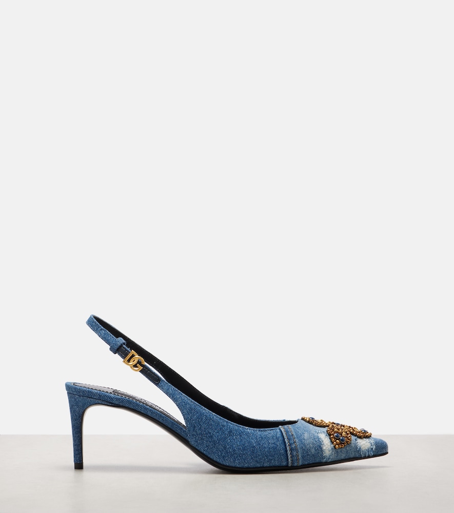  Dolce&gabbana Dolce&gabbana Embellished 60 Denim Slingback Pumps 