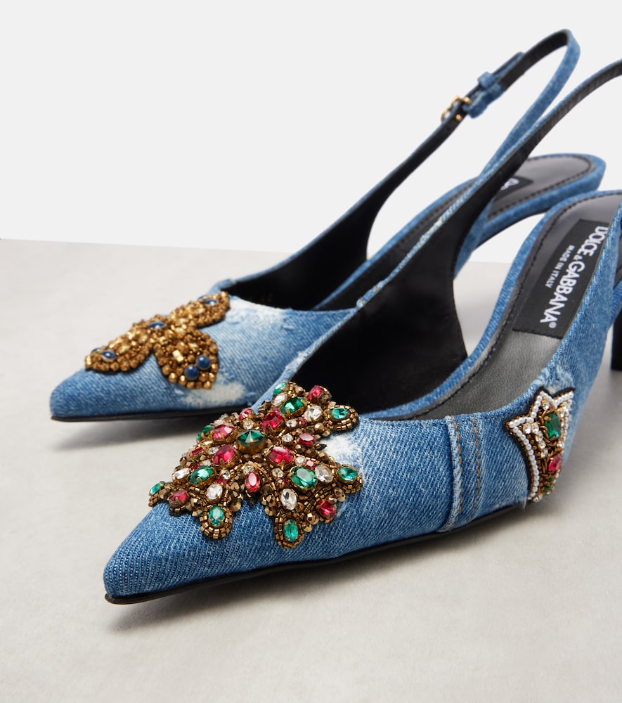  Dolce&gabbana Dolce&gabbana Embellished 60 Denim Slingback Pumps 