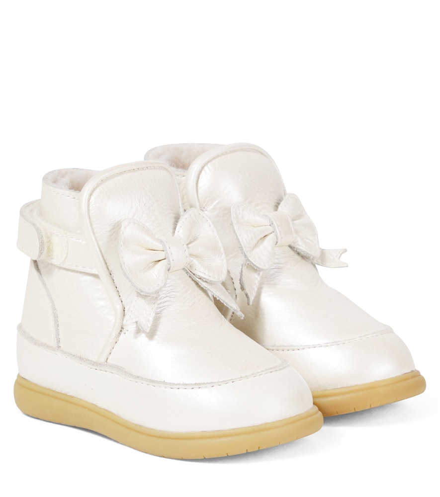 Donsje Unisex Kids White Baby Cemilla Bow-Detail Leather Boots UK Size 4.5 - Mytheresa