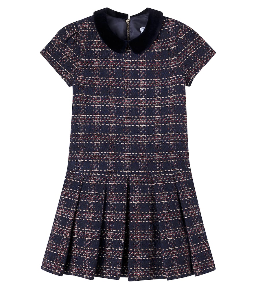 Tartine Et Chocolat Velvet-trimmed Tweed Dress In Multi