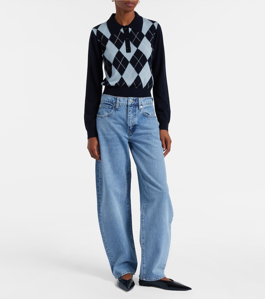 Frame Low Slung Mid-rise Barrel-leg Jeans In Blue
