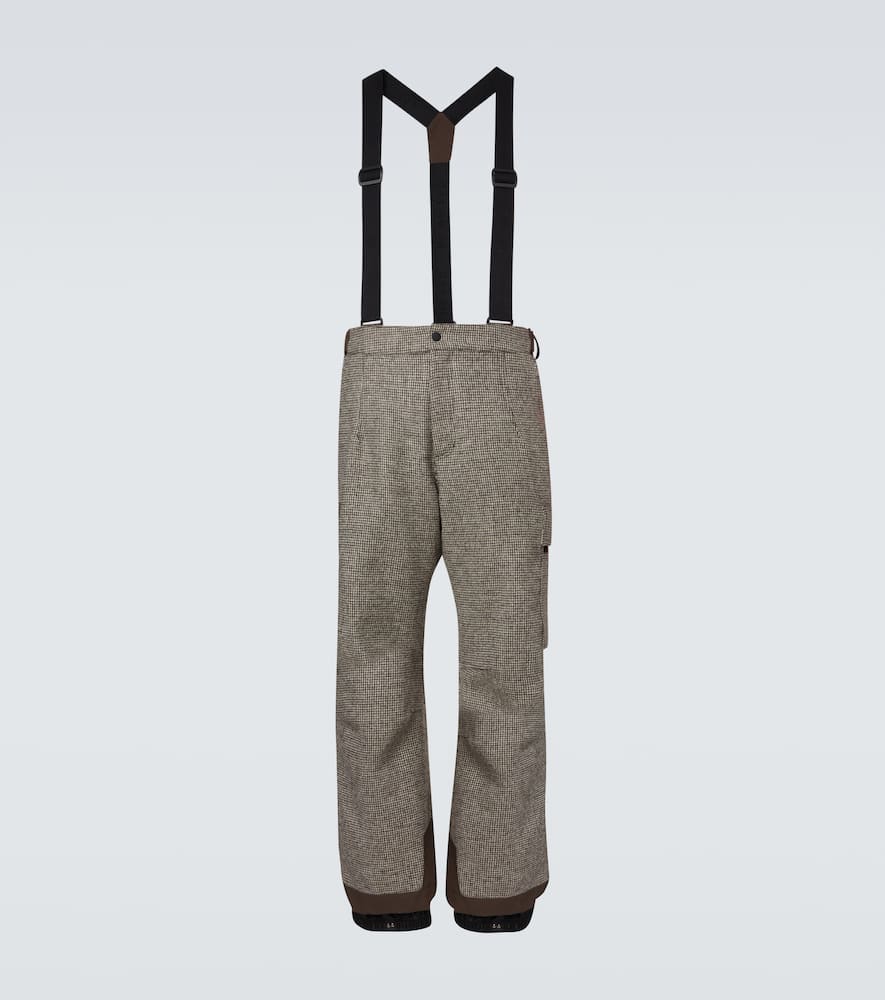 Moncler Checked Wool Ski Salopettes In Gray