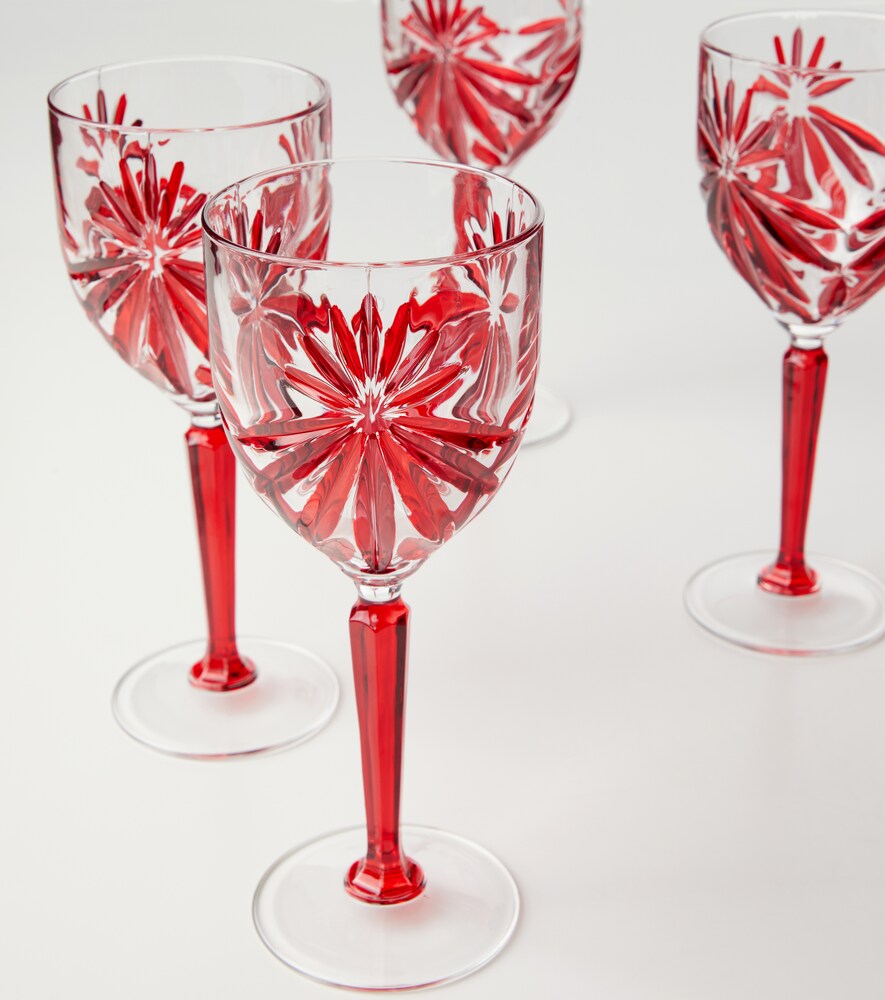  Les-ottomans Les-ottomans Set Of 4 Floral Crystal Wine Glasses 