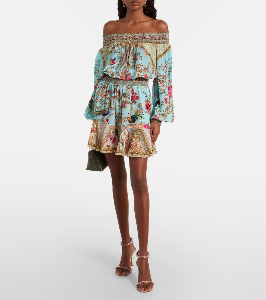 Camilla Embellished Off-shoulder Silk Crêpe Minidress In Multi
