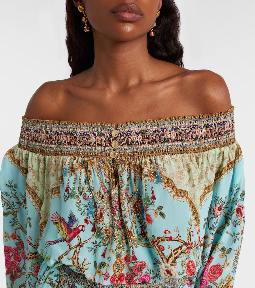 Camilla Embellished Off-shoulder Silk Crêpe Minidress In Multi