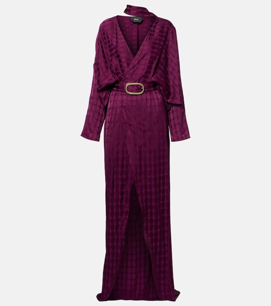 Abito lungo Dunaway in crÃªpe cady con cintura