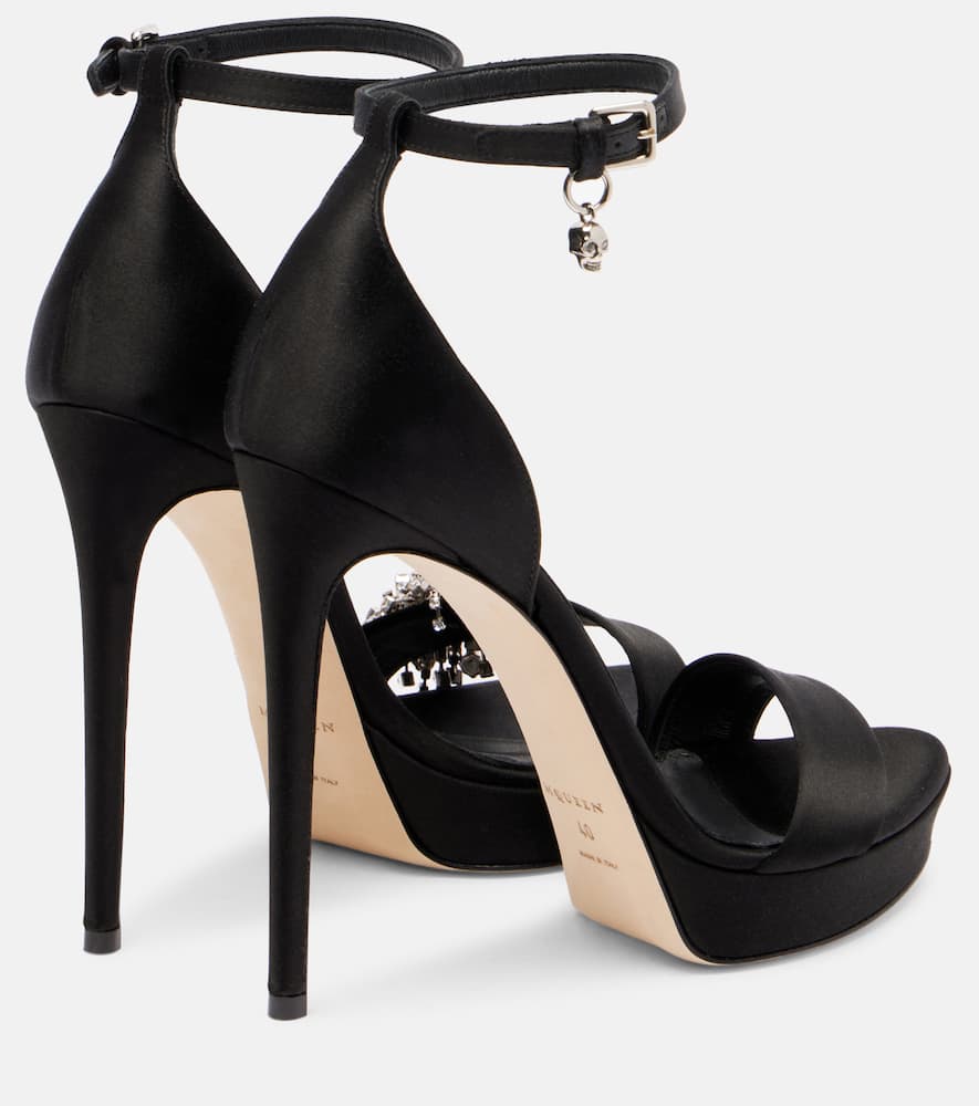 Alexander Mcqueen Jewel Embellished Satin Platform Sandals In Black