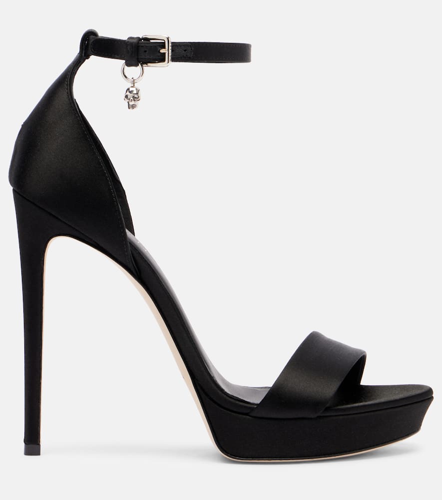 Alexander Mcqueen Jewel Embellished Satin Platform Sandals In Black