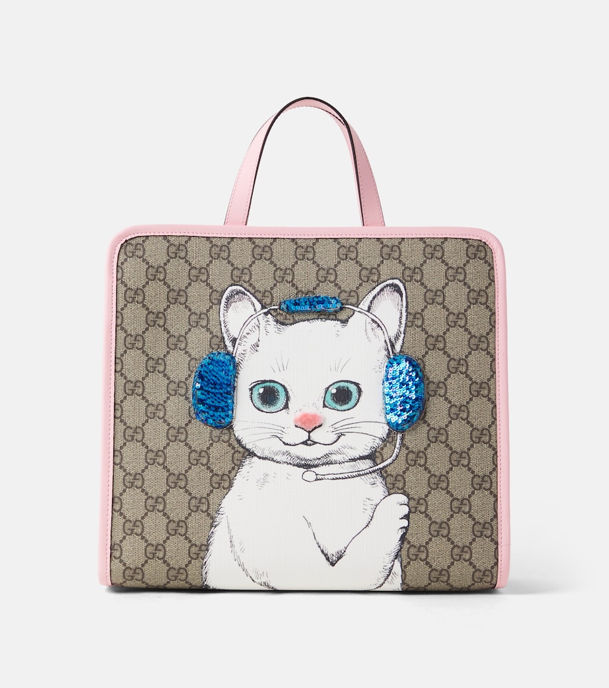 Shopper in canvas GG con stampa e paillettes
