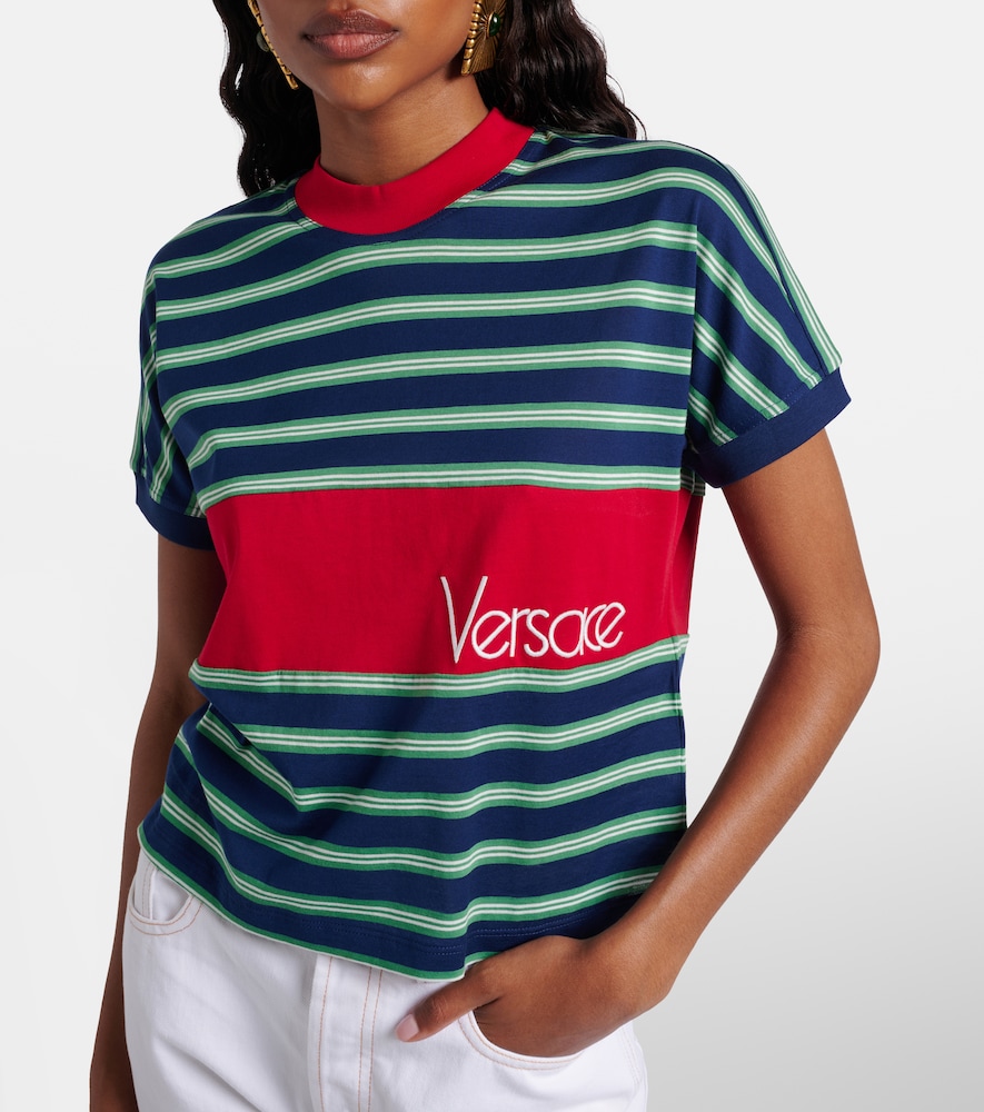 Versace Logo embroidered striped cotton T-Shirt