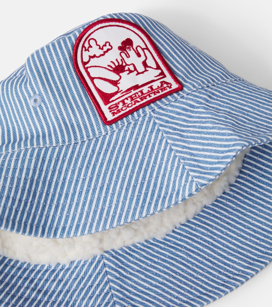 Stella Mccartney Kids Stella Mccartney Kids Logo Striped Cotton Gabardine Bucket Hat 