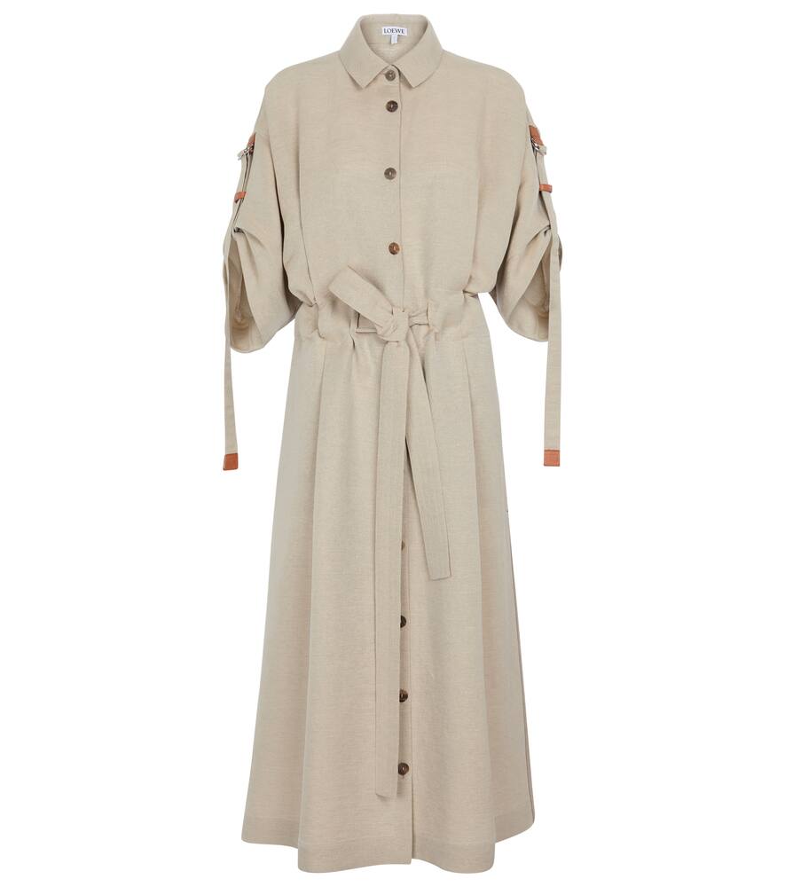 Click to view more detailed imagery on our partner's website Loewe Womens Havana/beige Contrast-panel Short-sleeved Linen-blend Midi Dress 12