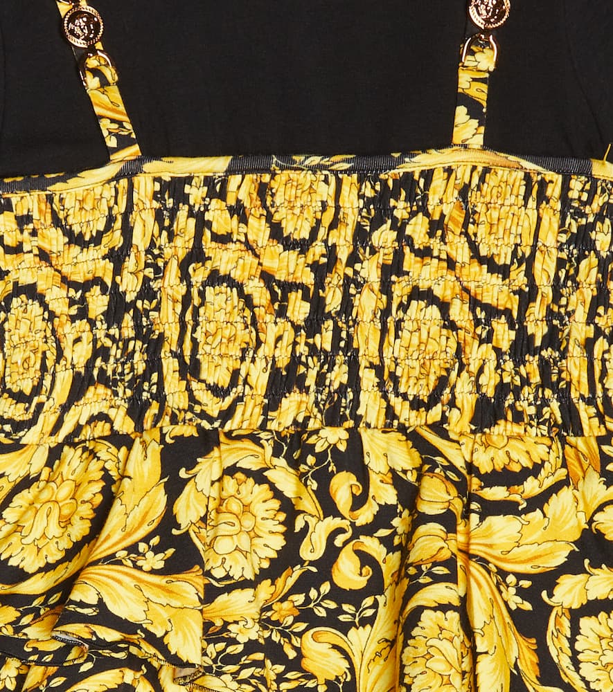 Versace Kids' Barocco Cotton-blend Dress In Nero+oro