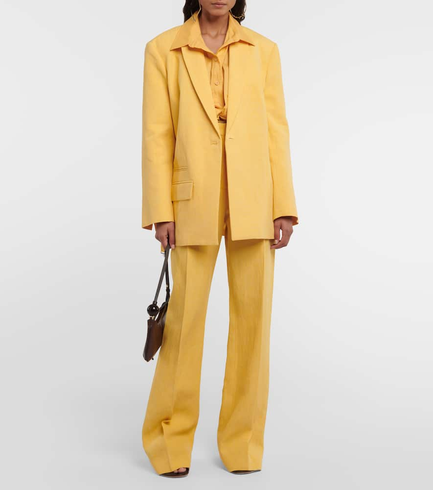 Shop Jacquemus La Veste Tibau Linen-blend Blazer In Yellow