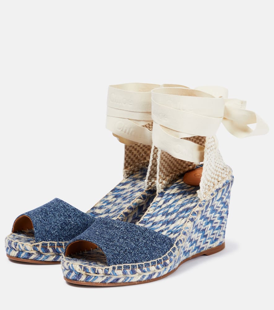 Shop Chloé Piia Denim Espadrille Wedges In Blue