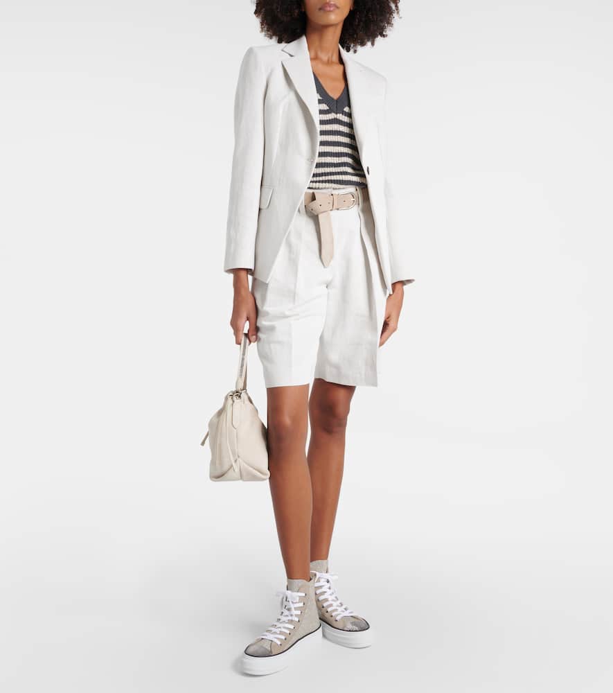 Brunello Cucinelli Leather-trimmed High-top Sneakers In Beige