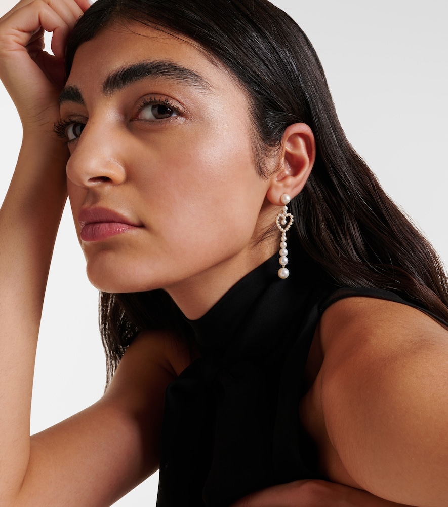Sophie Bille Brahe Pearl Heart 14kt gold drop earrings with freshwater pearls