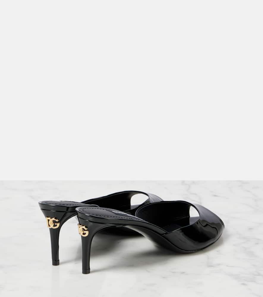 Dolce & Gabbana Patent Leather Open Toe Mules Heel 7 Cm In Black
