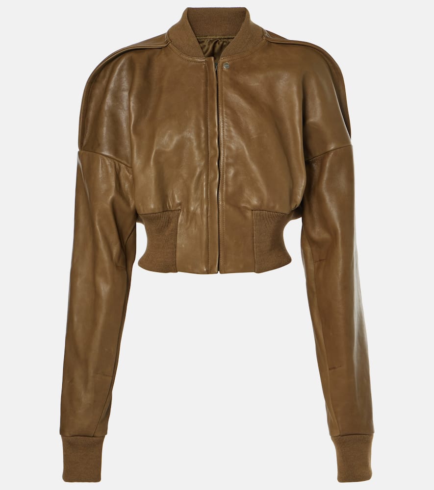 Rick Owens Flight Cropped Leather Bomber Jacket In Brown