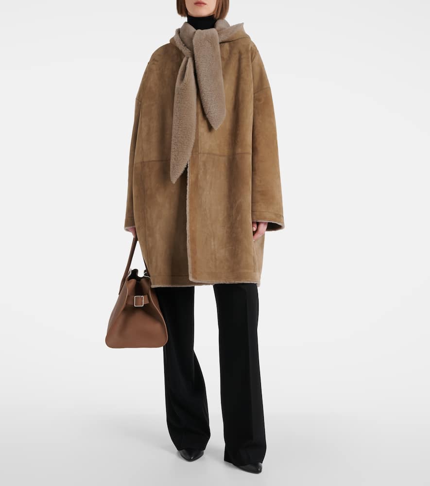 The Row Parnasse Shearling-lined Suede Coat In Brown