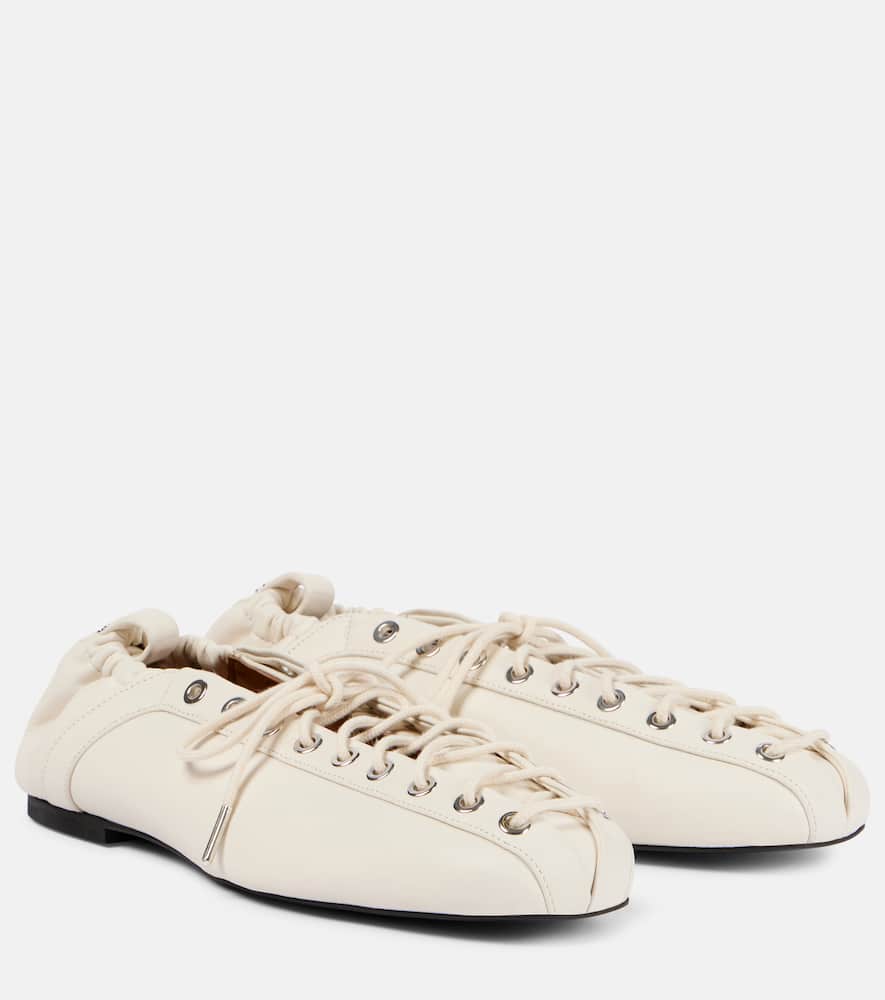 Ganni Lace-up Embellished Recycled Leather Ballet Flats In Neutral