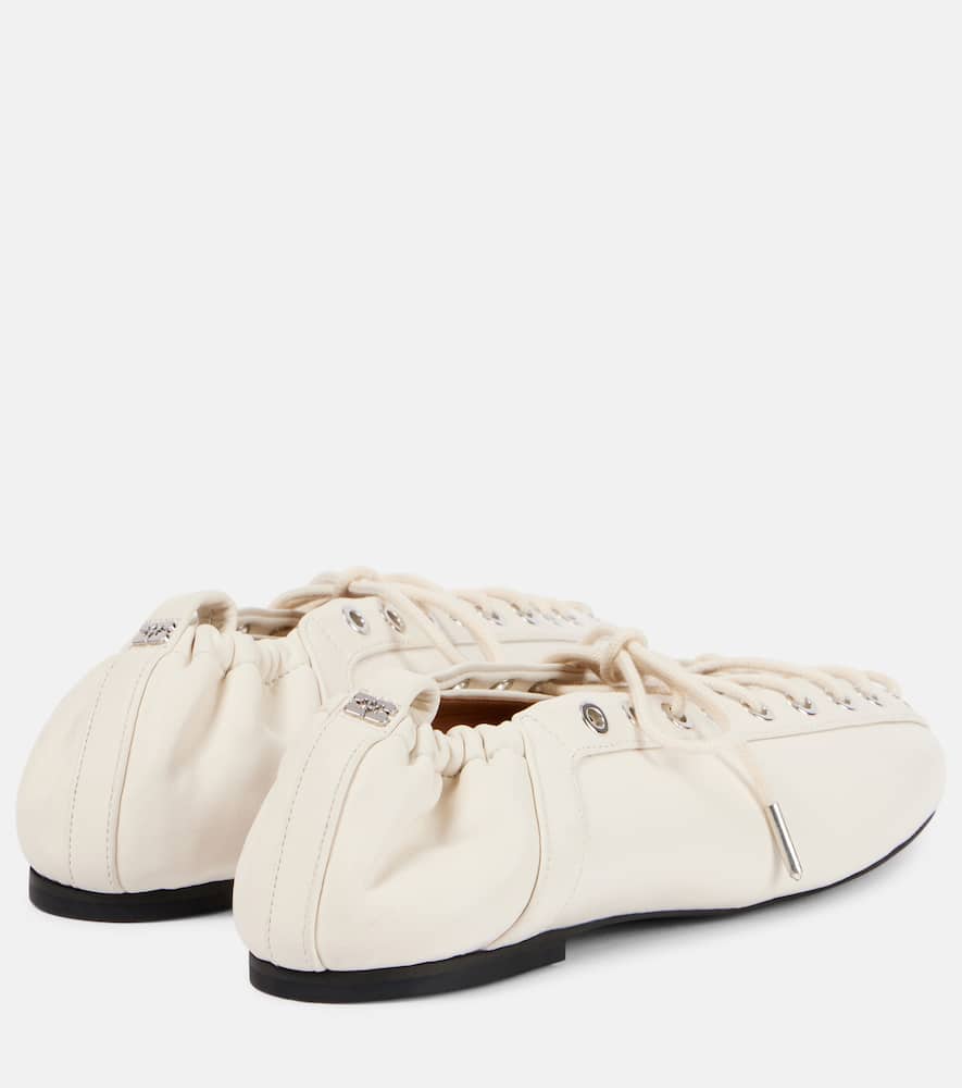 Ganni Lace-up Embellished Recycled Leather Ballet Flats In Neutral
