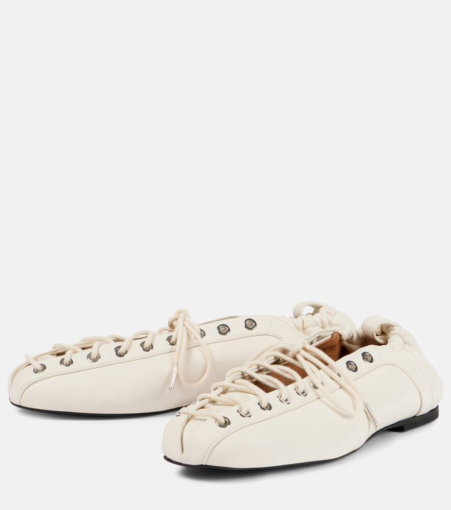 Ganni Lace-up Embellished Recycled Leather Ballet Flats In Neutral