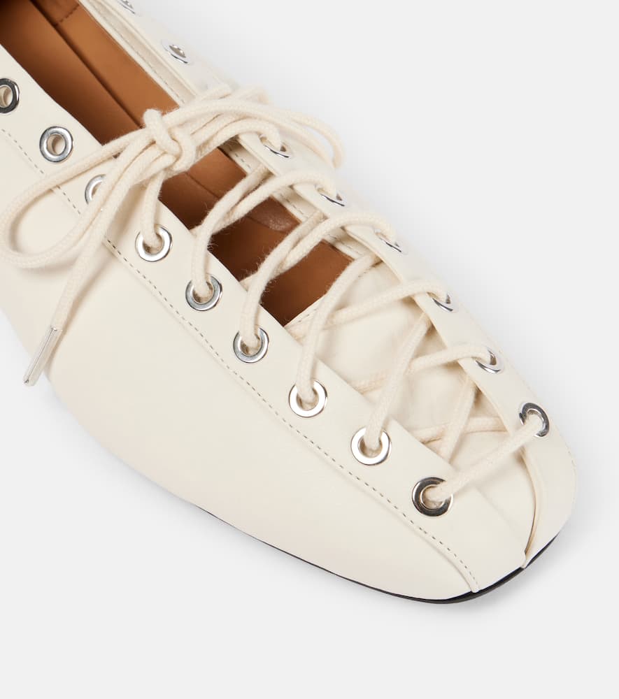 Ganni Lace-up Embellished Recycled Leather Ballet Flats In Neutral